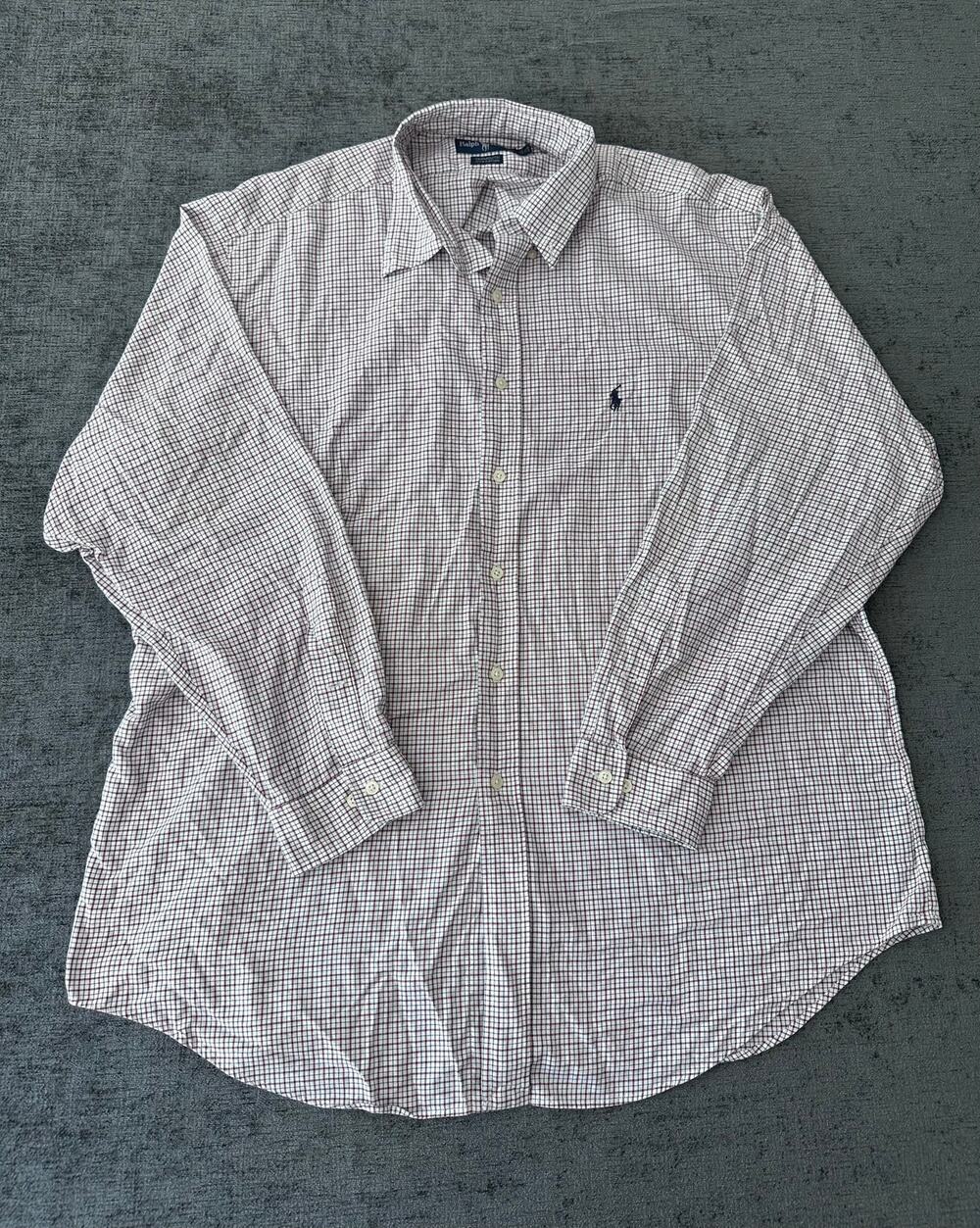 Vintage Ralph Lauren Yarmouth Shirt 17.5 34/35 XL Burgundy Tattersall Check